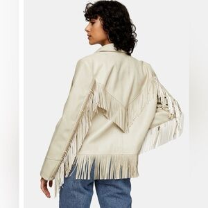 Topshop Ecru Vegan Leather Fringe Jacket (SZ 10)